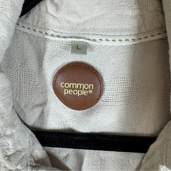 Common People Linen Blend Textured Polka Dot Button Up Shirt Size L Resort Wear - Picture 3 of 14